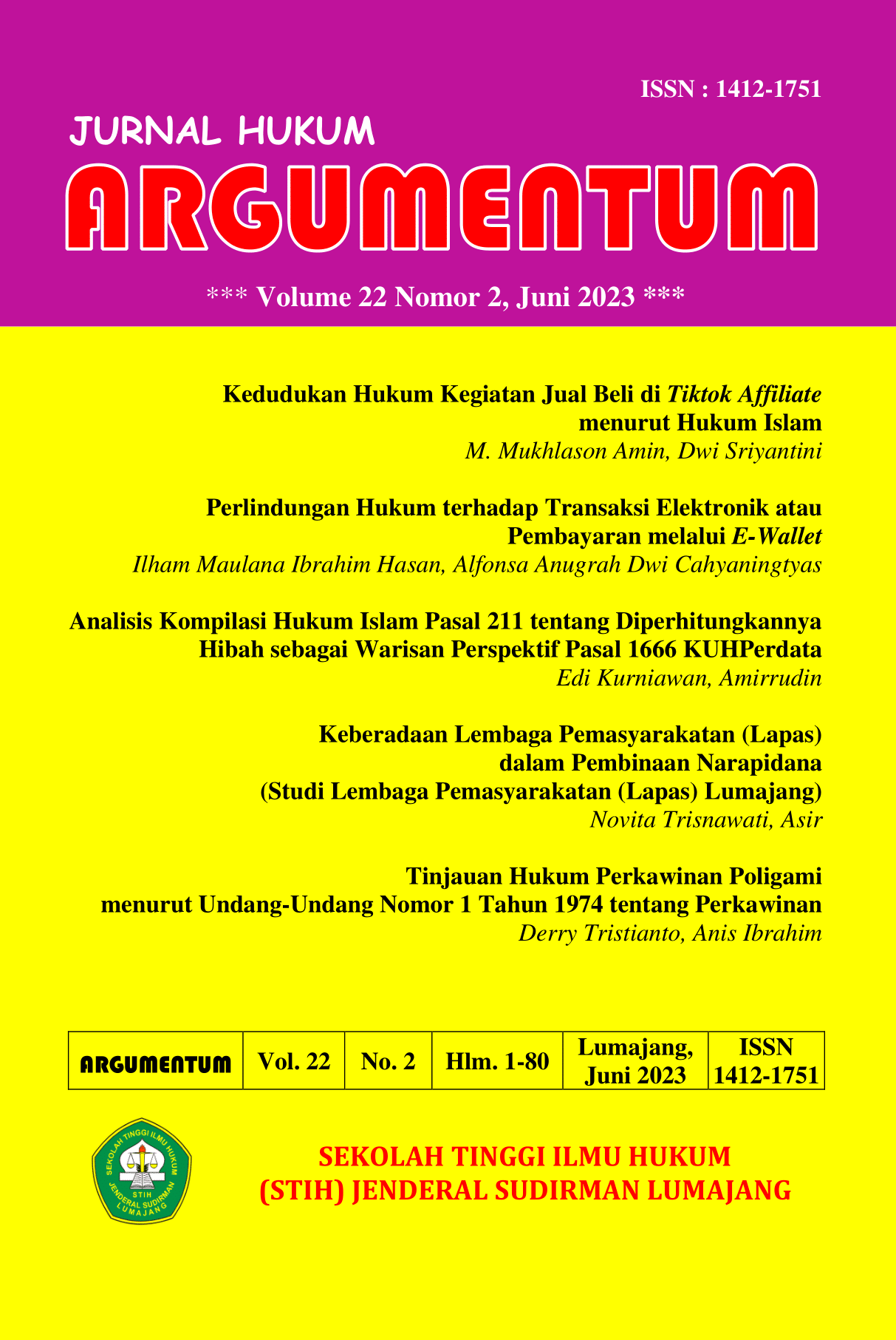 Jurnal Argumentum Vol. 22 No. 2 - Edisi Juni 2023