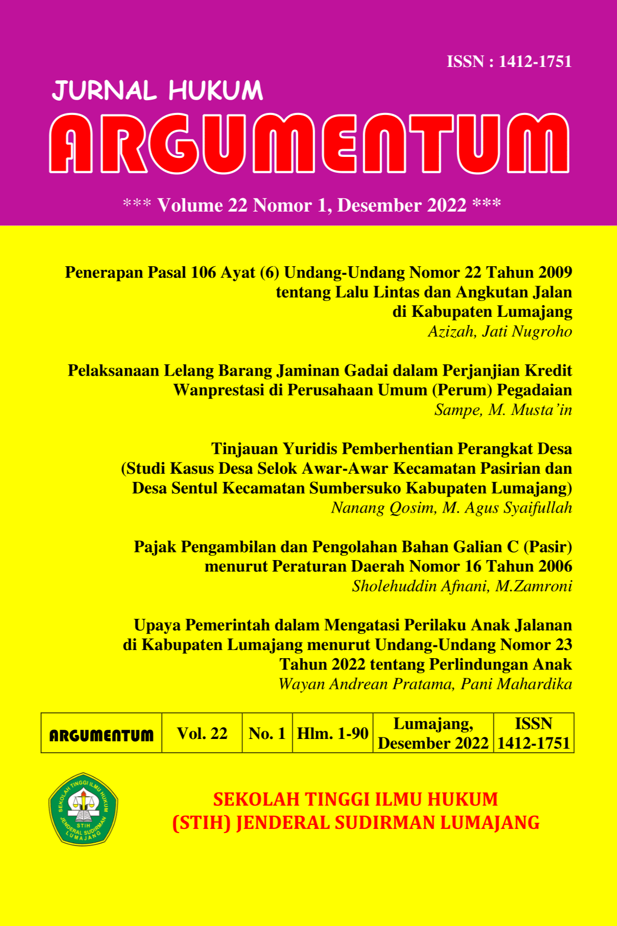 Jurnal Argumentum Vol. 22 No. 1 - Edisi Desember 2022