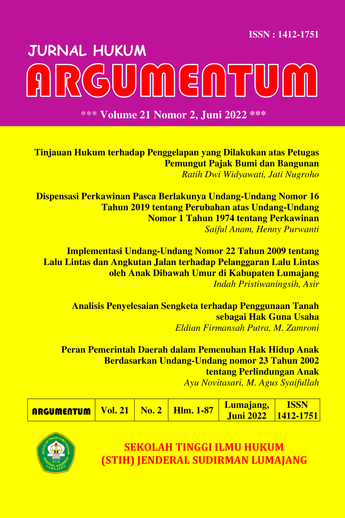 Jurnal Argumentum Vol. 21 No. 2 - Edisi Juni 2022