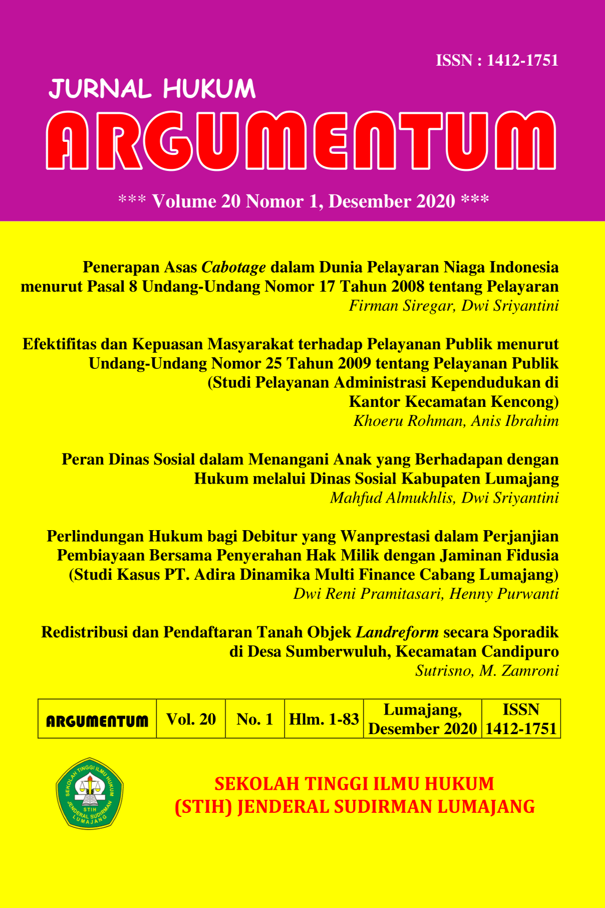 Jurnal Argumentum Vol. 20 No. 1 - Edisi Desember 2020